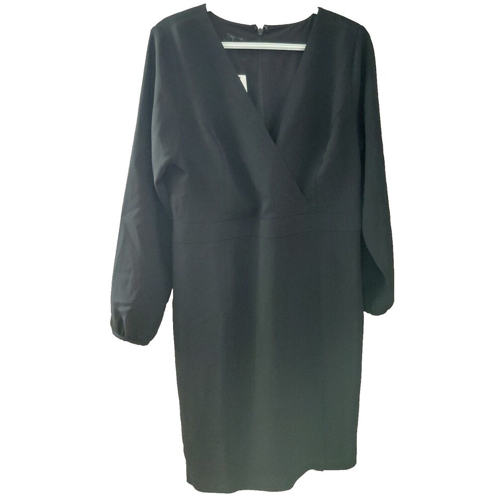 Talbots Poplin Faux Wrap Shirt Dress Long Sleeve Black Size 10 - Picture 1 of 15